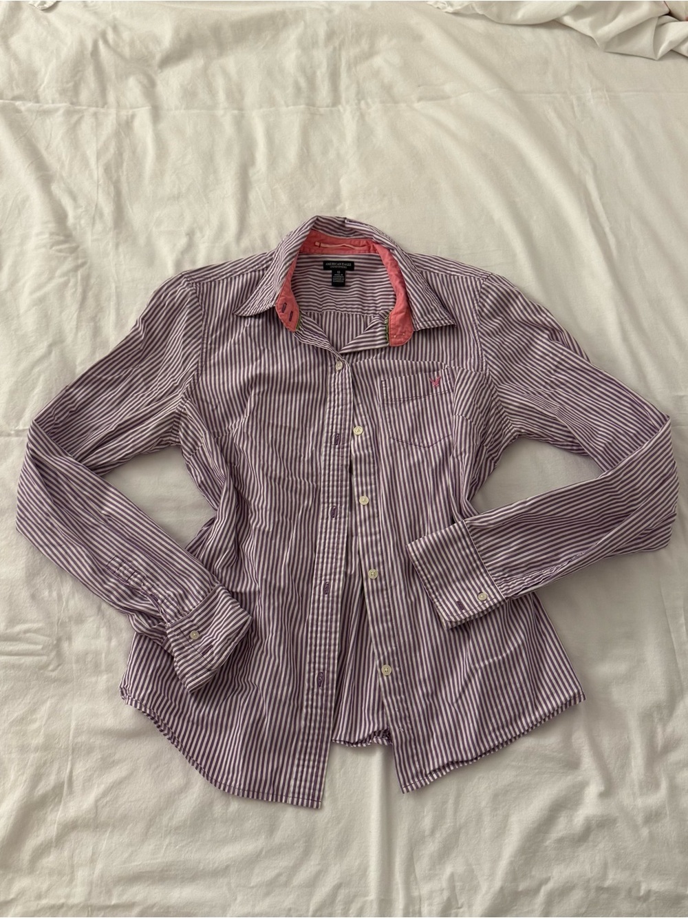 American Eagle Y2K white/purple striped button-up shirt size 10